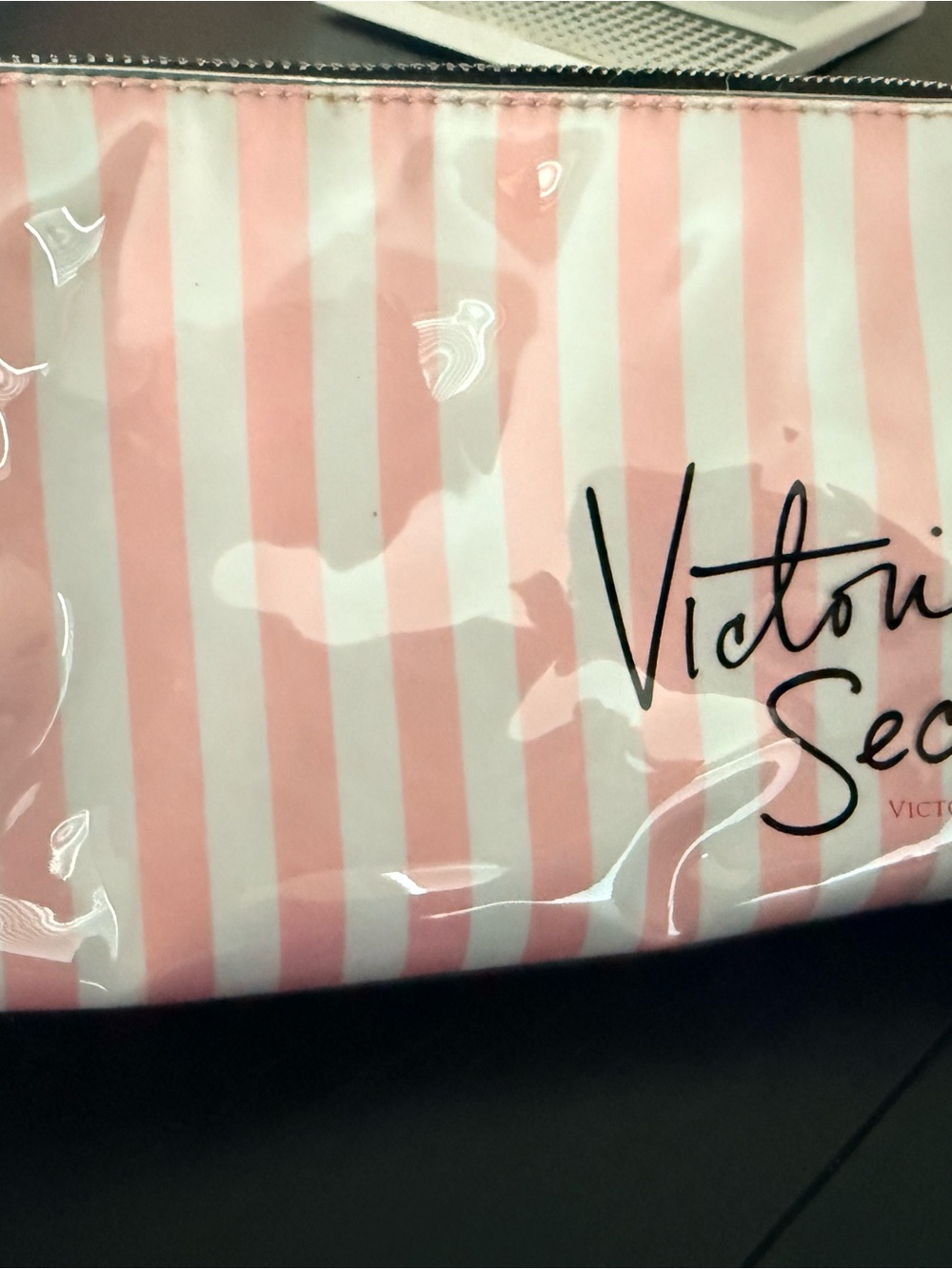 Victoria's Secret Pink and White Striped Cosmetic Pouch